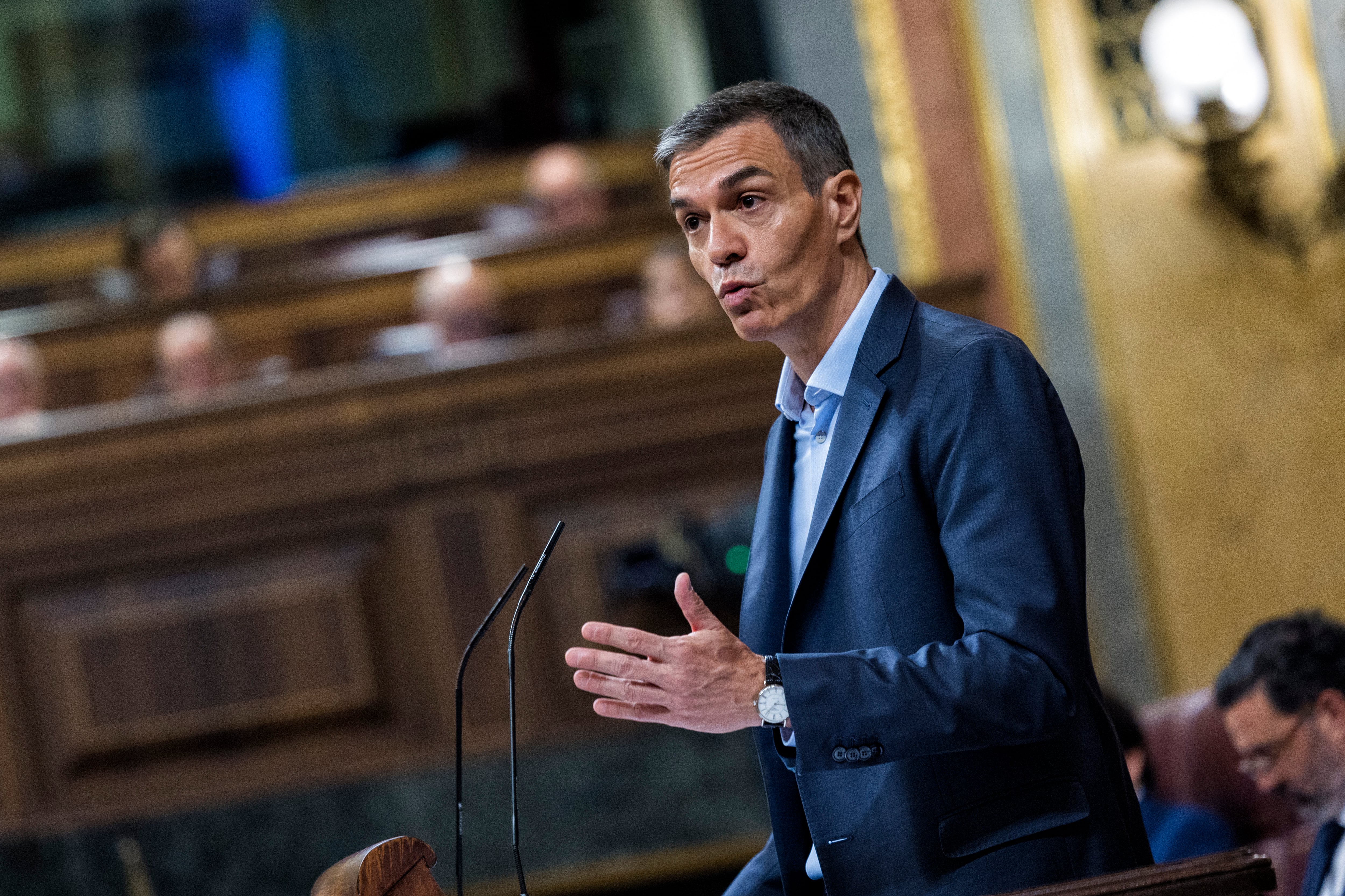 El presidente Sánchez interviene este miércoles en el pleno del Congreso.