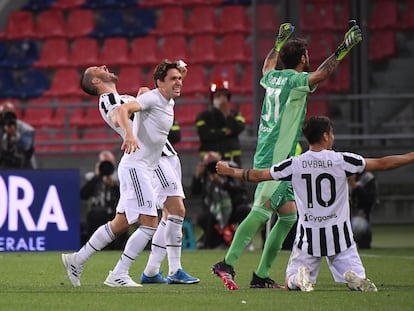 Los jugadores de la Juventus celebran la clasificación para la Champions en la última jornada.