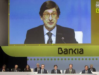 El presidente de Bankia, Jose Ignacio Goirigolzarri, durante la pasada junta de accionistas de la entidad celebra en Valencia.