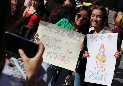 Huelga y concentracion de estudiantes en la Puerta del Sol, por el clima y la emergencia climatica.