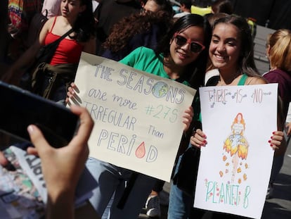 Huelga y concentracion de estudiantes en la Puerta del Sol, por el clima y la emergencia climatica.