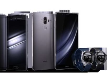 Los nuevos dispositivos de Huawei, el Mate 9 y el Huawei Fit.