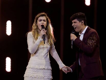 Amaia y Alfred, durante un ensayo de Eurovisión.