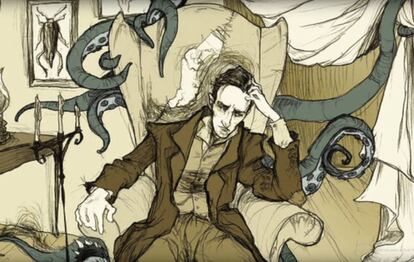 Il·lustració que recrea el personatge de Randolph Carter creat por Lovecraft.