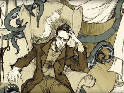 Il·lustració que recrea el personatge de Randolph Carter creat por Lovecraft.