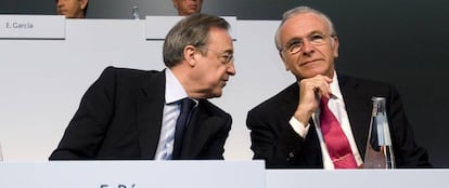 Florentino Pérez e Isidro Fainé en una de las juntas de Abertis, en la que compartían consejo.