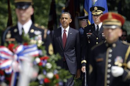 Barack Obama durante un momento de la ceremonia en honor del Día de los Caídos.