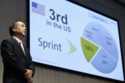 Masayoshi Son, presidente de Softbank, en la presentaci&oacute;n de su opa sobre Sprint.