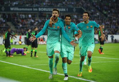 Gerard Piqué celebra el segundo gol del Barcelona. 