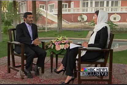 Imagen de la entrevista al presidente de Irán, Mahmud Ahmadineyad, ofrecida por la cadena estadounidense NBC