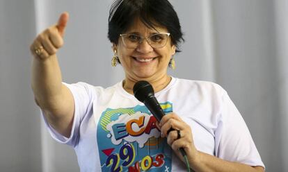 A ministra da Mulher, da Família e dos Direitos Humanos, Damares Alves, participa da celebração aos 29 anos do ECA.