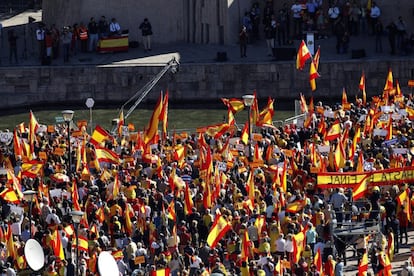 Manifestación convocada por la Fundación DENAES para la defensa de la nación española en la plaza de Colón de Madrid.