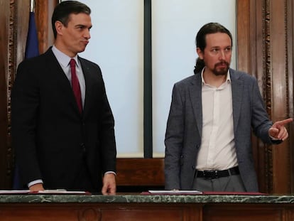 Caretaker Prime Minister Pedro Sánchez and Unidas Podemos leader Pablo Iglesias.