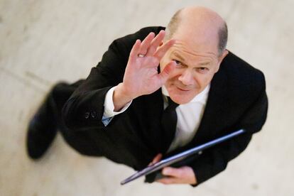 El canciller alemán, Olaf Scholz, este miércoles en el Bundestag, en Berlín.
