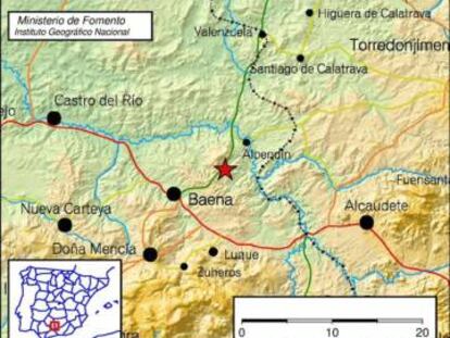 Punto en el que el Instituto Geogr&aacute;fico Nacional sit&uacute;a el temblor de C&oacute;rdoba.