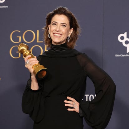 Fernanda Torres poses with the award for Best Performance by an Actress in a Motion Picture — Drama for "I'm Still Here" at the 82nd Golden Globe Awards in Beverly Hills, California, U.S., January 5, 2025. REUTERS/Mario Anzuoni