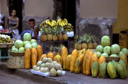 Un puesto de frutas en León, Nicaragua.