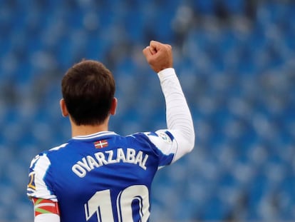 Mikel Oyarzabal celebra su gol este sábado ante el Getafe.