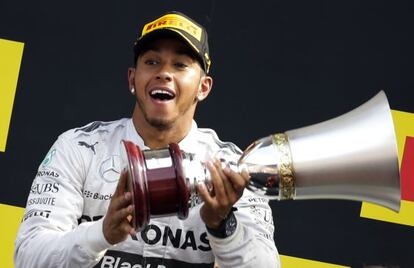 Hamilton, tras ganar en Monza. 