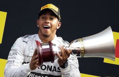 Hamilton, tras ganar en Monza.