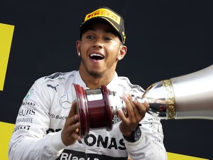 Hamilton, tras ganar en Monza. 