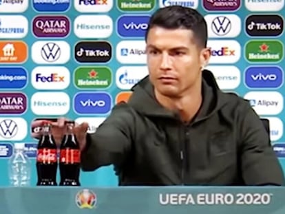 Cristiano Ronaldo, el lunes en Budapest durante la rueda de prensa previa al primer partido de Portugal en la Eurocopa.
