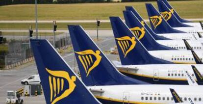 Aviones de la aerolínea irlandesa Ryanair. 