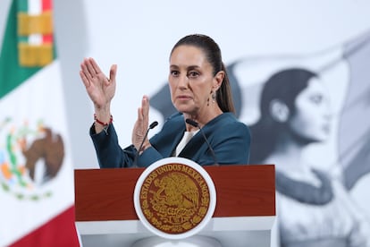 Claudia Sheinbaum en el Palacio Nacional de la Ciudad de México, este miércoles.