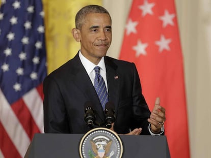 Obama em coletiva de imprensa na Casa Branca.