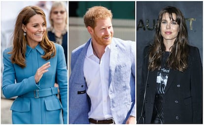 Da esquerda para a direita, Kate Middleton, o príncipe Harry da Inglaterra e Carlota Casiraghi.