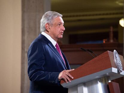 López Obrador, este lunes en el Palacio Nacional.