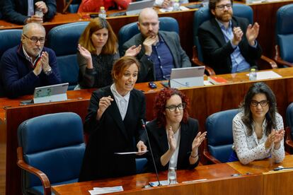 La líder de Más Madrid, Mónica García, durante el pleno de la Asamblea de Madrid.