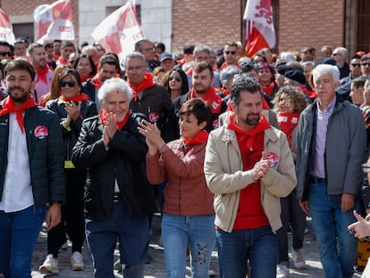 Demetrio Madrid, Isabel Rodríguez y Luis Tudanca, a su llegada a Villalar de los Comuneros, con motivo de la celebración del Día de Castilla y León.