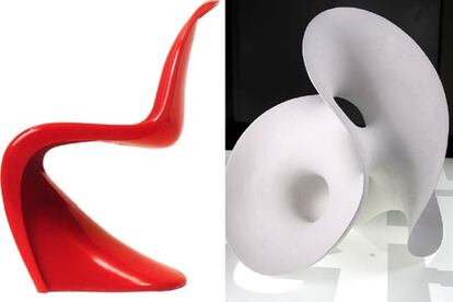 A la izquierda, silla &#39;Pantom&#39; (1959-1962), diseñada por Vitra. A la derecha, escultura en gres de Eva Hild.