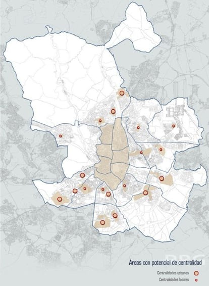 El mapa muestra las áreas que podrían convertirse en centros de barrio.