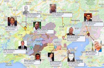 Mapa que ilustra los asesinatos políticos investigados.