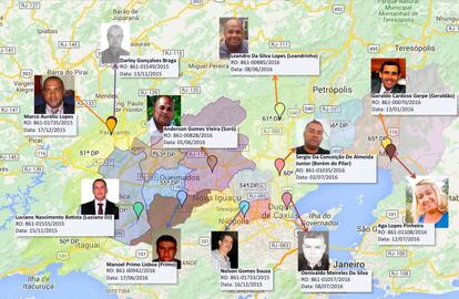 Mapa que ilustra los asesinatos políticos investigados.
