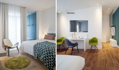 Dos habitaciones del hotel One Shot 23, en Madrid.