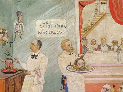 <i>Teatro de máscaras</i> y <i>Los cocineros peligrosos,</i> de James Ensor, obras que se exponen en la Fundación Carlos de Amberes.