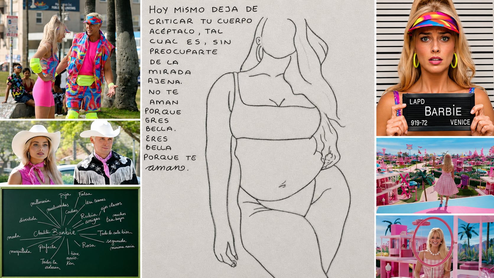 Collage estilo Barbie con reflexiones de los estudiantes.