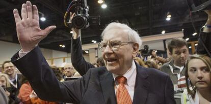 Warren Buffett en la junta de accionistas de su grupo, en Omaha.