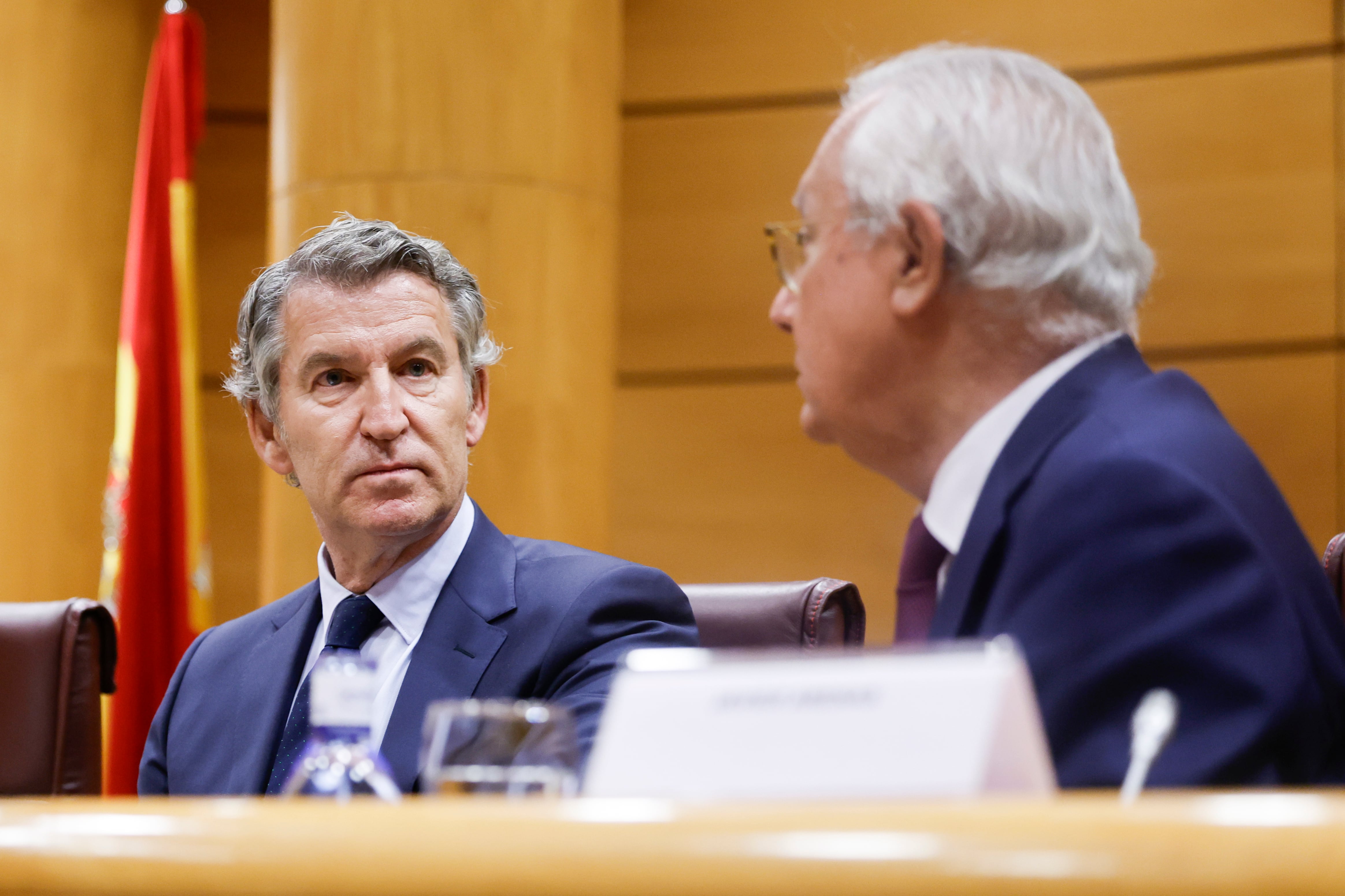 El líder del PP, Alberto Núñez Feijóo clausura unas jornadas del PP en el Senado, este martes en la Cámara alta.