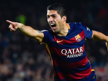 Luis Suárez celebra un dels seus gols davant l'Eibar.