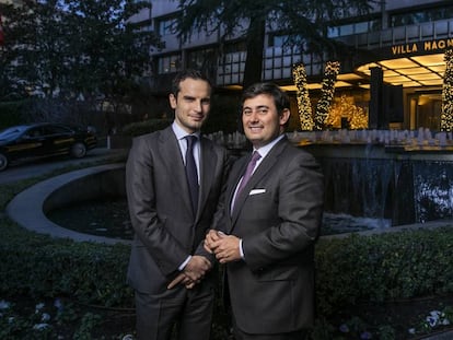 Jerónimo Bremer (izquierda) y Borja Escalada, del grupo mexicano BK Partners que ha comprado el Hotel Villa Magna en Madrid.