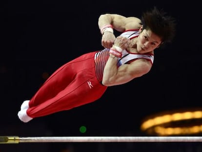 El japonés Kohei Uchimura, durante una sesión de entrenamientos en Londres.