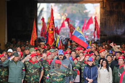 Nicolás Maduro participa en una ceremonia que conmemora el 27º aniversario del golpe militar fallido llevado a cabo por Hugo Chávez, el 4 de febrero de 2019, en Maracay, Venezuela.