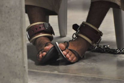 Shackles on a prisoner at Guantánamo's Campo Delta