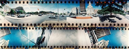 Fotografa de la plaza madrile?a de Coln. Todas las fotografas de este reportaje han sido tomadas con la cmara analgica <a href="http://microsites.lomography.es/spinner-360/" target="_blank">Spinner 360 de Lomo</a> .