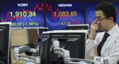 Una pantalla muestra información bursatil en la Bolsa, en Seúl (Corea del Sur). EFE/Archivo