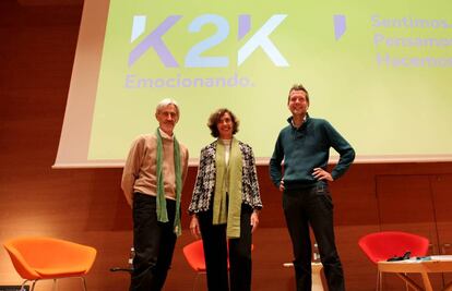 Koldo Saratxaga, Ana Moreno y Fred Laloux en el Euskalduna de Bilbao en 2019.